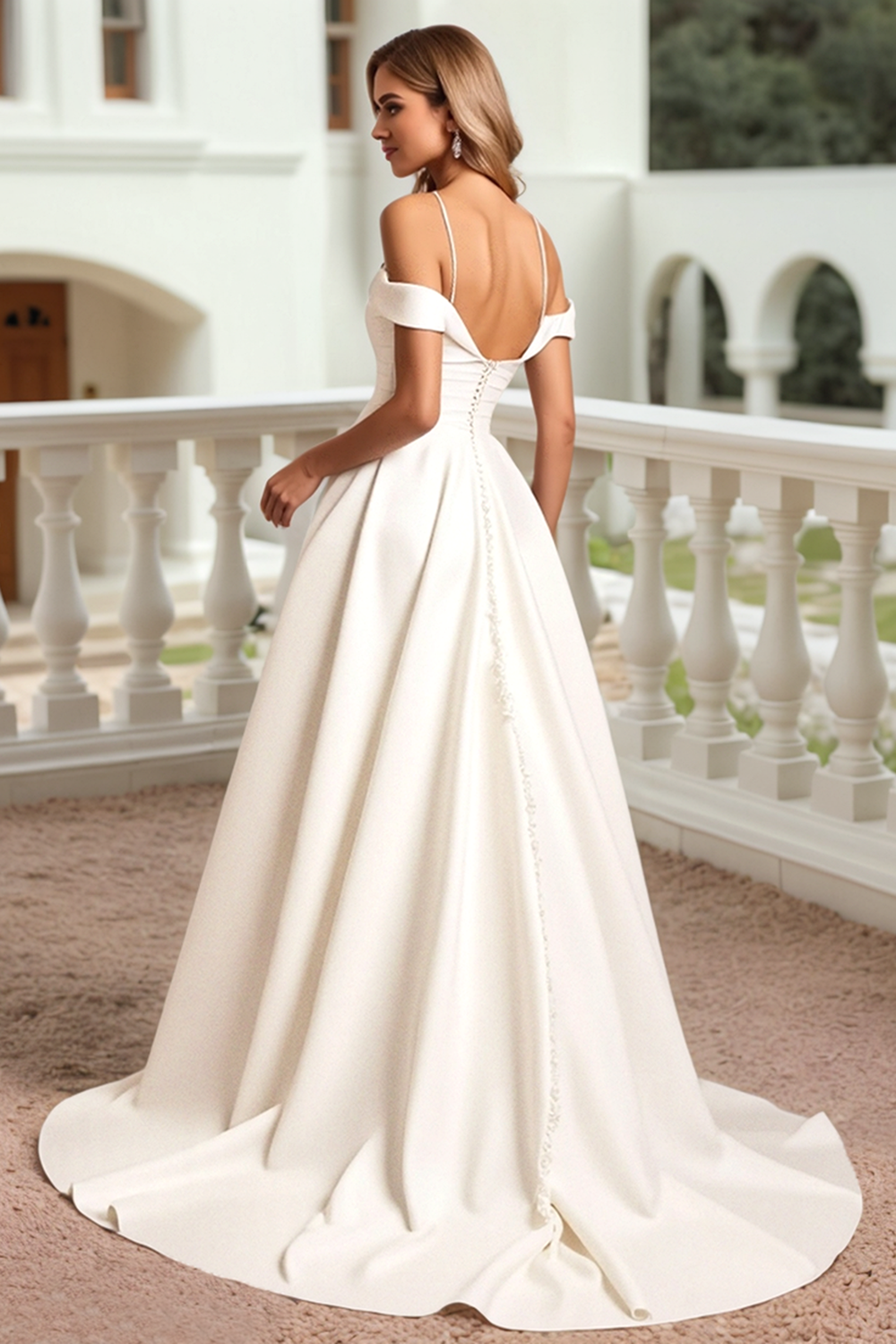 ivory cold shoulder dress Cold Shoulder Ivory Lace Satin Wedding Dress With Detachable Train