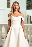 Ivory A Line Cold Shoulder Long Wedding Dress