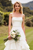 Ivory Spaghetti Straps A Line Ruffled Wedding Dress