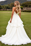 Ivory Ruffle A Line Long Wedding Dress