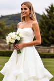 Ivory Ruffle A Line Long Wedding Dress