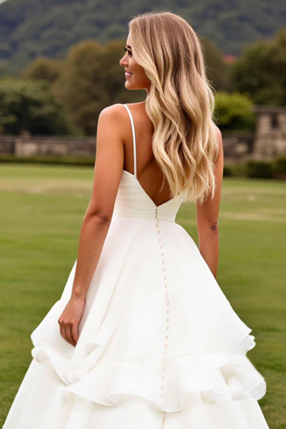 Wedtrend Women Ivory Wedding Dress A Line Organza Spaghetti Straps Ruffle Long Bridal Dress WEDTREND Wedtrend Women Ivory Wedding Dress A Line Organza Spaghetti Straps Ruffle Long Bridal Dress WEDTREND