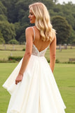 Ivory Ruffle Chiffon A Line Long Wedding Dress