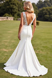 Mermaid Ivory V-Neck Wedding Dress With Lace