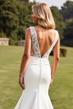 Mermaid Ivory V-Neck Wedding Dress With Lace