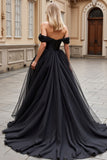 Black Off The Shoulder Asymmetrical A Line Wedding Dress