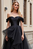 Black Off The Shoulder Asymmetrical A Line Wedding Dress