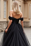 Black Off The Shoulder Asymmetrical A Line Wedding Dress