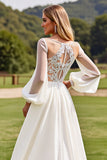Ivory A Line Lace Appliques Wedding Dress with Long Sleeves