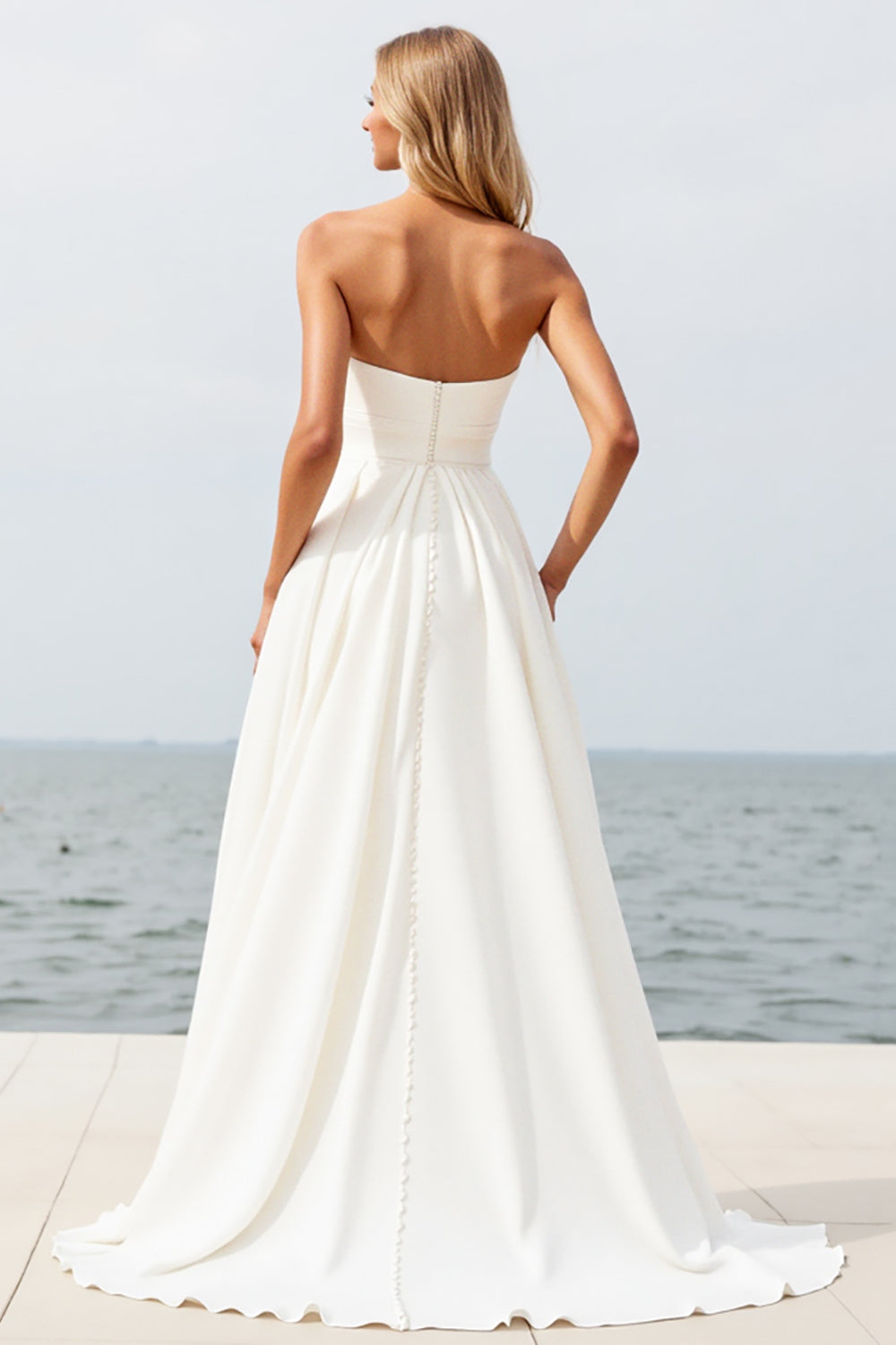 Wedtrend Women Ivory Wedding Dress with Slit Strapless A Line Ruched Long Bridal Dress WEDTREND Wedtrend Women Ivory Wedding Dress with Slit Strapless A Line Ruched Long Bridal Dress WEDTREND