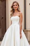 Strapless Ivory A Line Pleated Wedding Dress