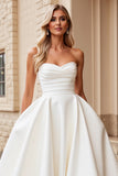 Strapless Ivory A Line Pleated Wedding Dress