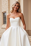 Strapless Ivory A Line Pleated Wedding Dress
