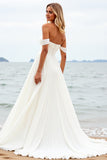 Ivory A Line Off The Shoulder Long Wedding Dress With Slit