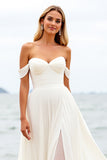 Ivory A Line Off The Shoulder Long Wedding Dress With Slit