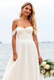 Ivory A Line Off The Shoulder Long Wedding Dress With Slit