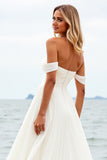 Ivory A Line Off The Shoulder Long Wedding Dress With Slit