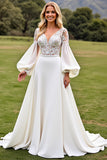 Ivory Long Sleeve A Line Lace Wedding Dress