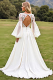 Ivory Long Sleeve A Line Lace Wedding Dress