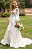 Ivory Long Sleeve A Line Lace Wedding Dress