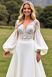 Ivory Long Sleeve A Line Lace Wedding Dress