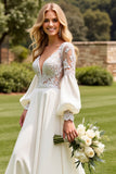 Ivory Long Sleeve A Line Lace Wedding Dress