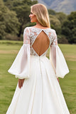 Ivory Long Sleeve A Line Lace Wedding Dress