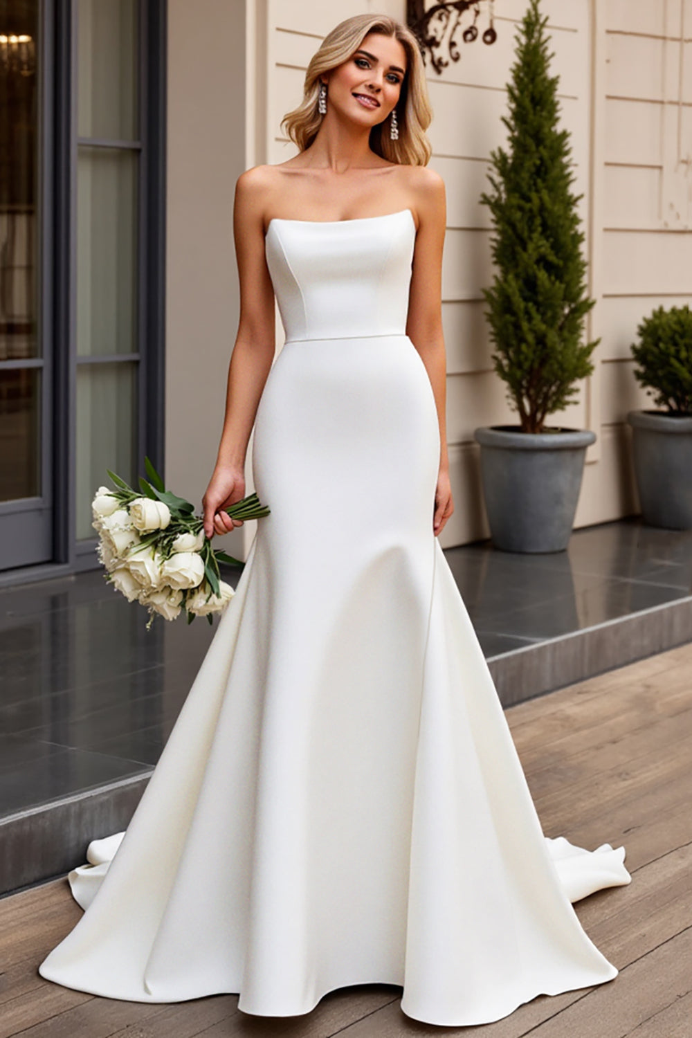 Wedtrend Women Ivory Wedding Dress Strapless A Line Satin Long Formal Dress WEDTREND Wedtrend Women Ivory Wedding Dress Strapless A Line Satin Long Formal Dress WEDTREND
