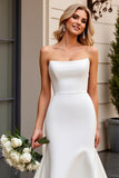 Ivory Strapless Satin Bodycon Long Wedding Dress