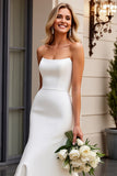 Ivory Strapless Satin Bodycon Long Wedding Dress