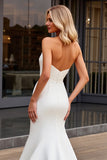 Ivory Strapless Satin Bodycon Long Wedding Dress
