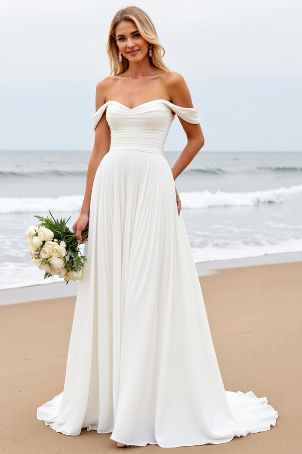 Wedtrend Women Ivory Wedding Dress Off The Shoulder A Line Chiffon Long Formal Dress WEDTREND Wedtrend Women Ivory Wedding Dress Off The Shoulder A Line Chiffon Long Formal Dress WEDTREND