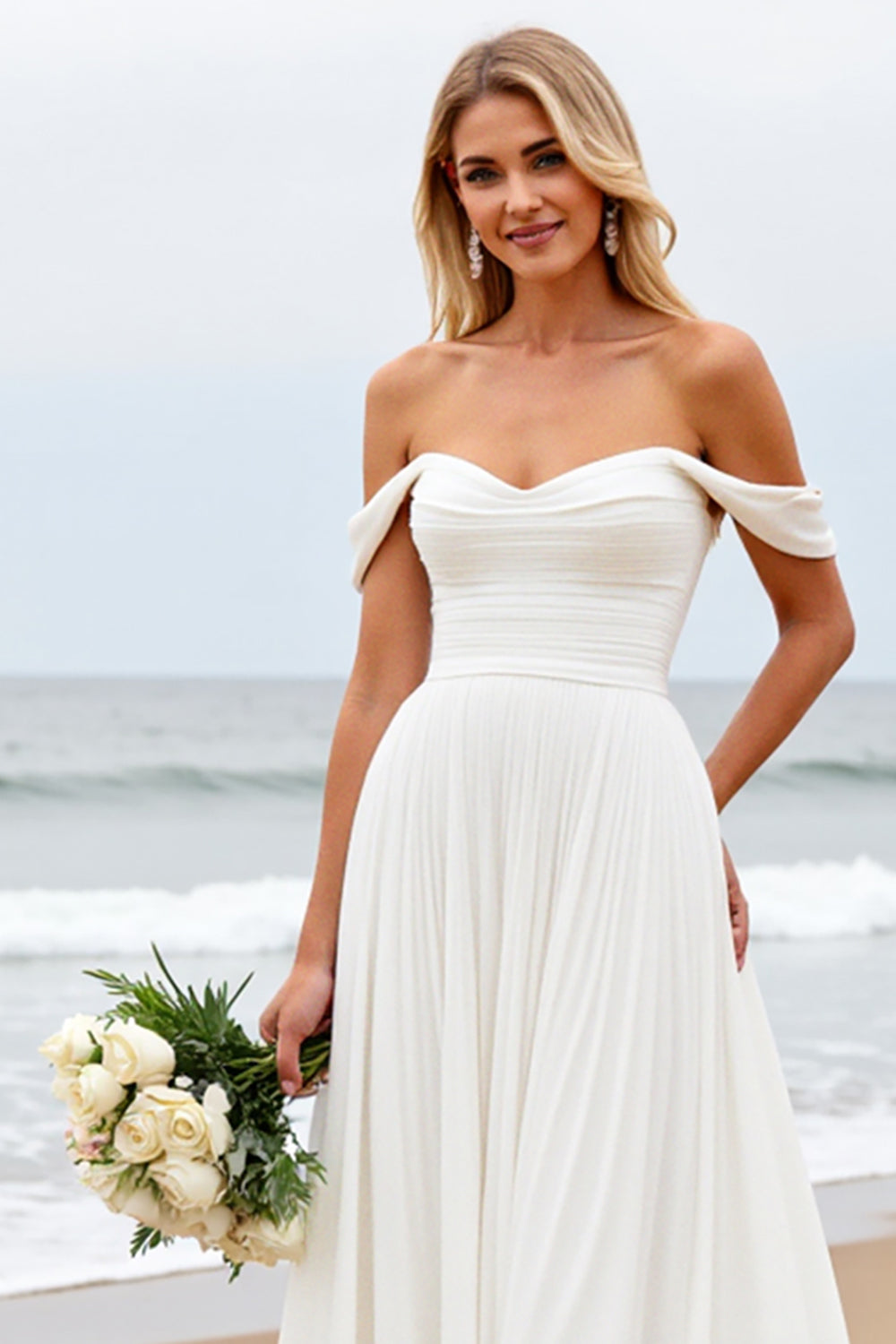 Wedtrend Women Ivory Wedding Dress Off The Shoulder A Line Chiffon Long Formal Dress WEDTREND Wedtrend Women Ivory Wedding Dress Off The Shoulder A Line Chiffon Long Formal Dress WEDTREND