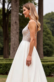 Ivory Spaghetti Straps Satin Long Wedding Dress With Lace
