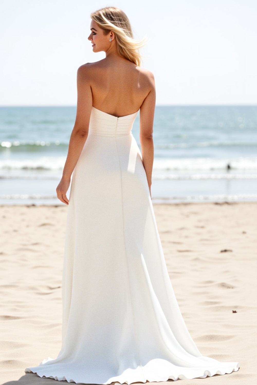 a line chiffon strapless wedding dress Strapless Chiffon A-line Wedding Dress with Sweetheart Neckline