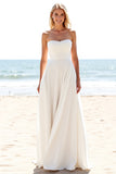 Ivory A Line Strapless Long Wedding Dress With Slit