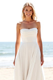 Ivory A Line Strapless Long Wedding Dress With Slit