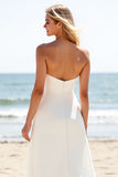 Ivory A Line Strapless Long Wedding Dress With Slit