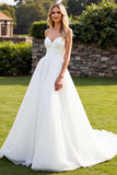 Ivory A Line Strapless Pleated Long Wedding Dress