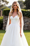 Ivory A Line Strapless Pleated Long Wedding Dress