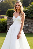Ivory A Line Strapless Pleated Long Wedding Dress