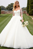 A Line Ivory Long Sleeves Appliqued Wedding Dress
