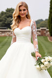A Line Ivory Long Sleeves Appliqued Wedding Dress