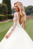 A Line Ivory Long Sleeves Appliqued Wedding Dress