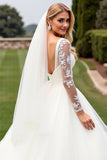 A Line Ivory Long Sleeves Appliqued Wedding Dress