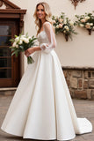 Delicate Ivory Lace A Line Illusion Long Sleeve Wedding Dress