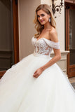 Ivory Lace Tulle Off the Shoulder Wedding Dress