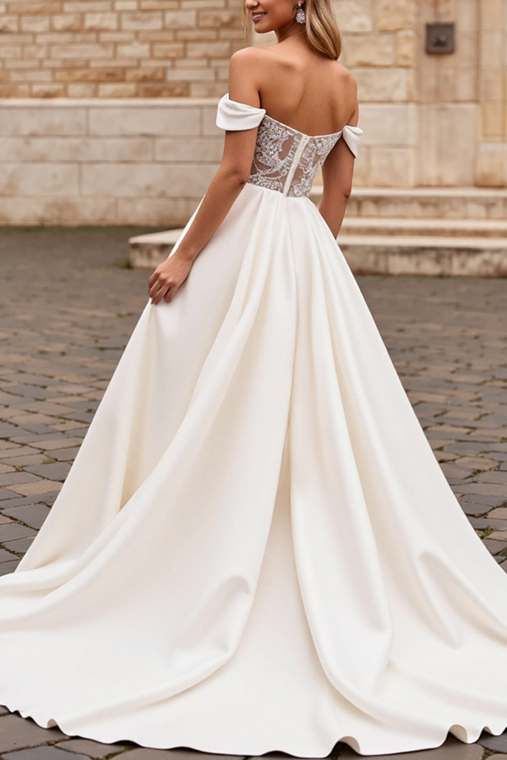 Wedtrend Women Ivory Wedding Dress Off The Shoulder Ruched A Line Long Bridal Dress WEDTREND Wedtrend Women Ivory Wedding Dress Off The Shoulder Ruched A Line Long Bridal Dress WEDTREND