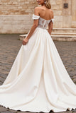 Off The Shoulder Ivory A Line Wedding Dress