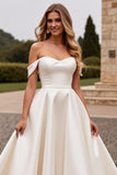 Off The Shoulder Ivory A Line Wedding Dress